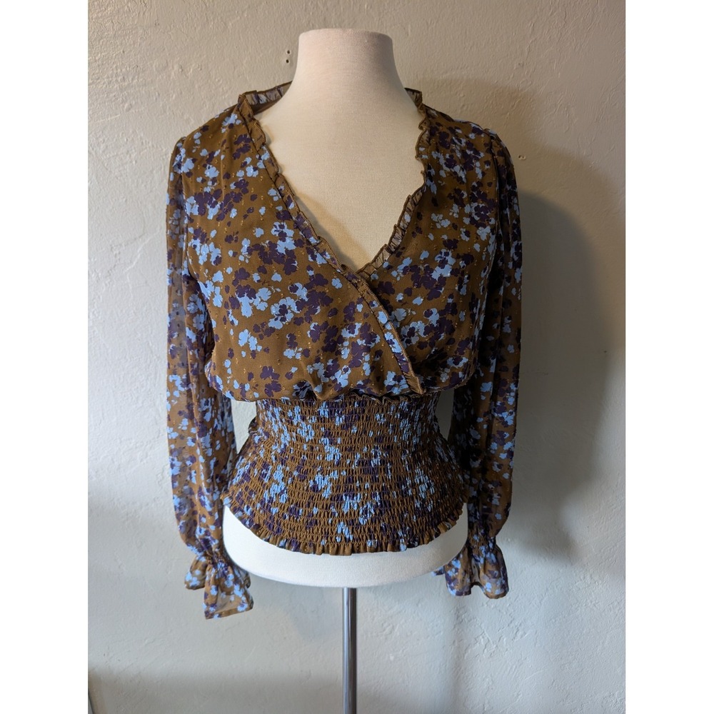 ASTR the Label smocked waist floral long sleeve blouse Boho in womens‎ M
